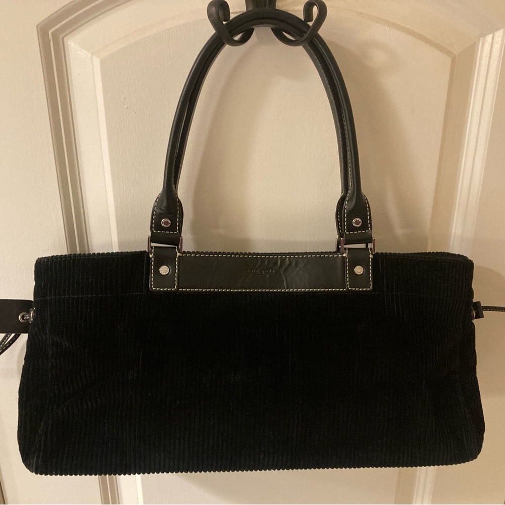 KATE SPADE NEW YORK BLACK VELVETY CORDUROY, Leather Trim - Satchel Purse